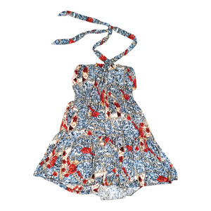 Ace Fashion Womens XXL Stretchy Neck Tie Back Strap Dress Floral Dress Blue Red
